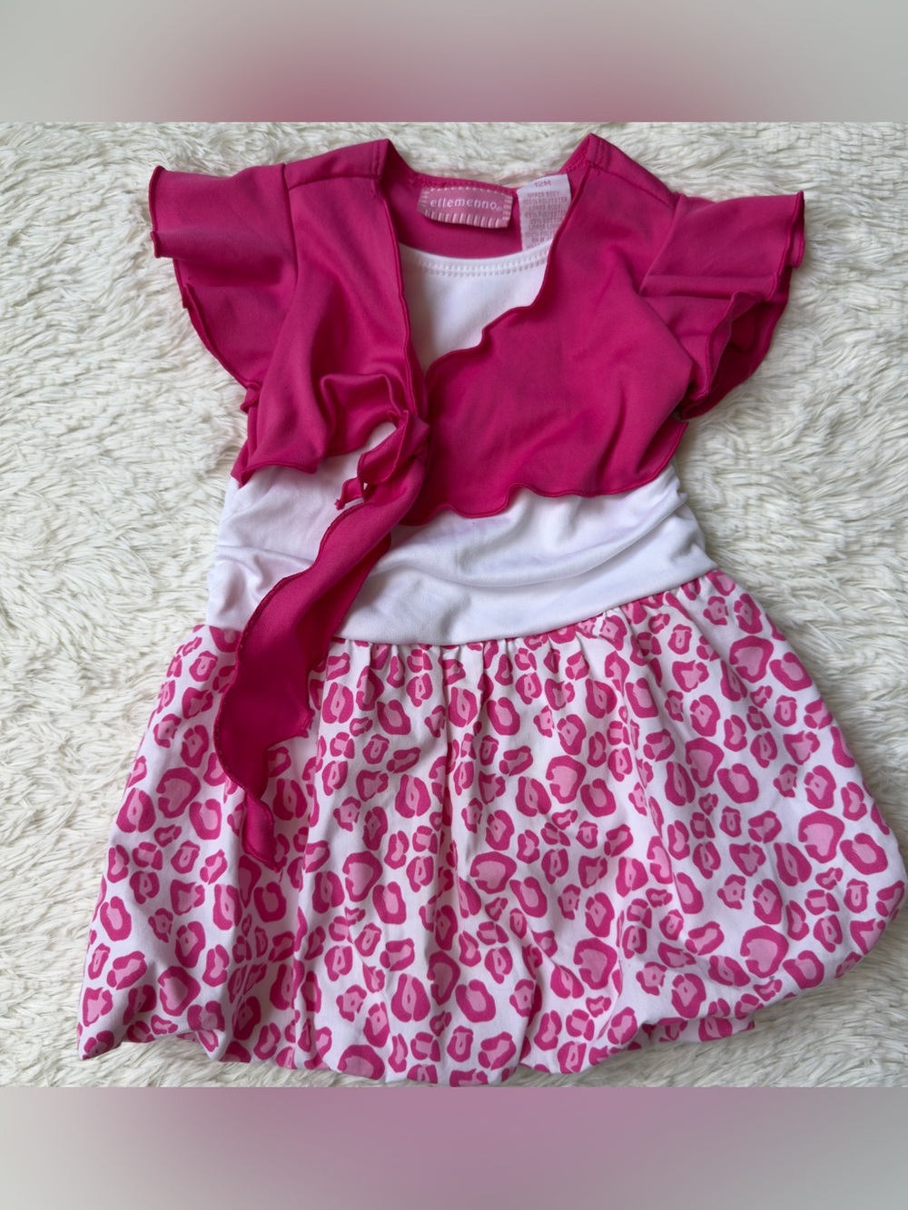 ellemenno Pink and White Girls Casual Dress with Leopard Print Skirt